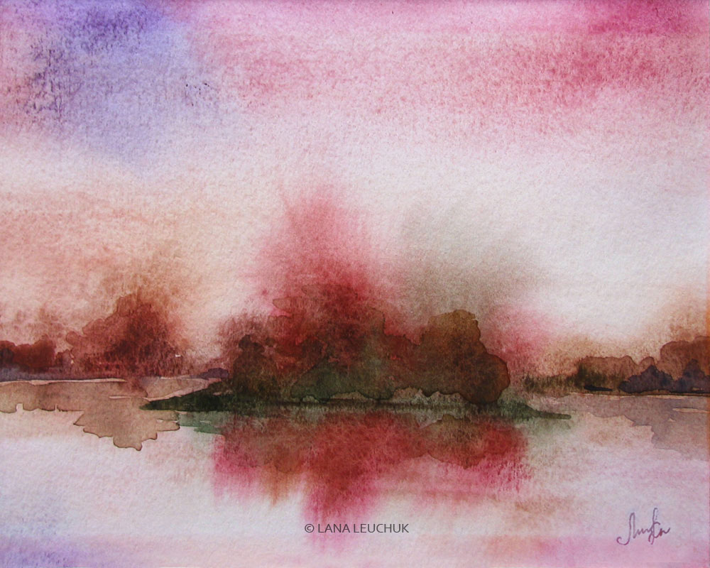 Red-evening-art-by-Lana-Leuchuk-watercolor-painting
