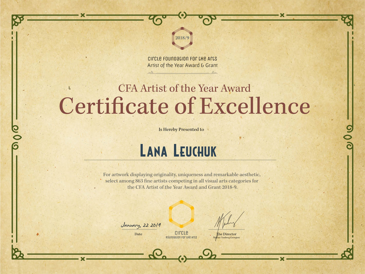 Artist-Of-The-Year-Certificate-Lana Leuchuk-2019