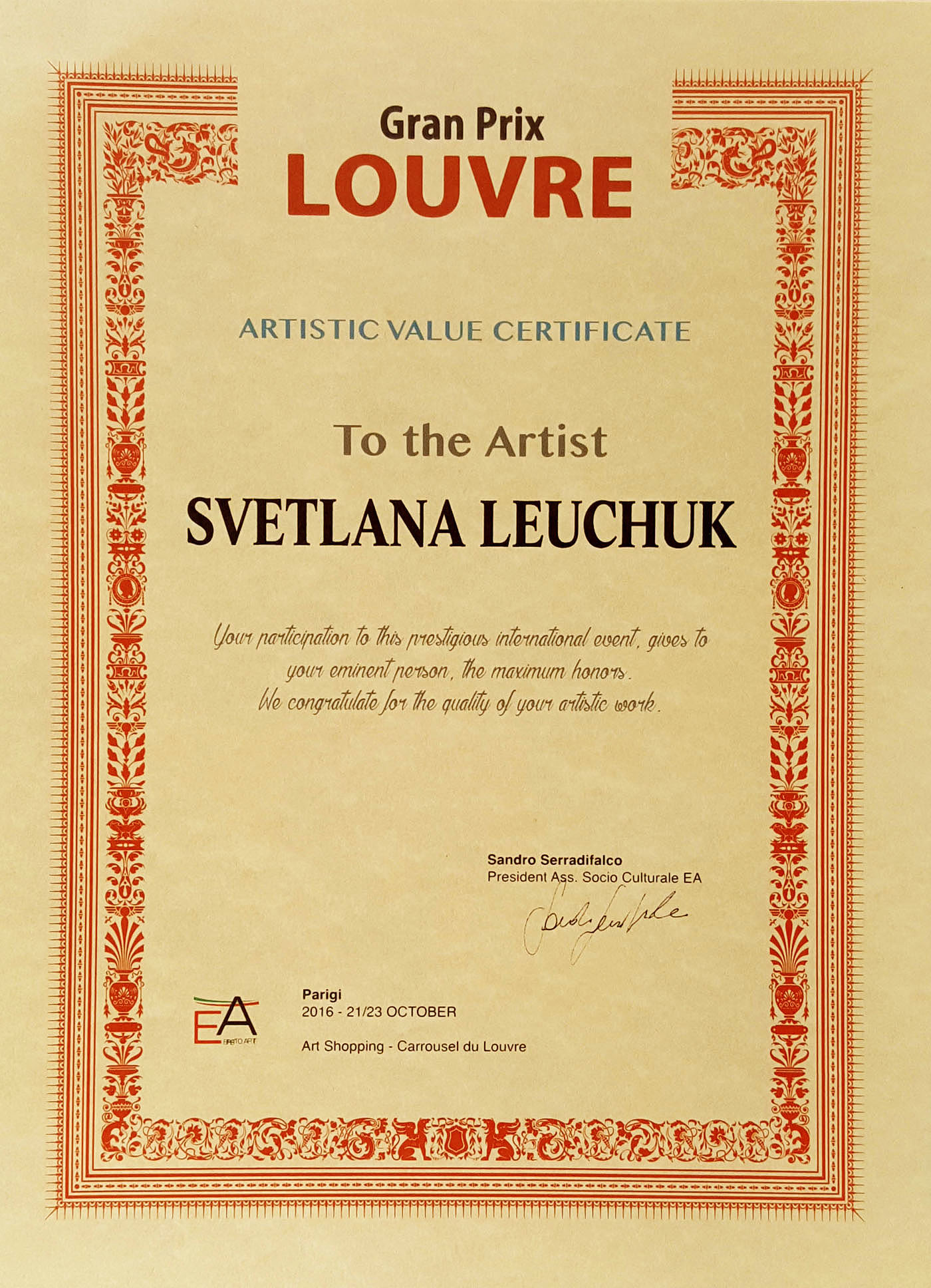Gran-prix-louvre-artistic-certificate-Svetlana Leuchuk-2016