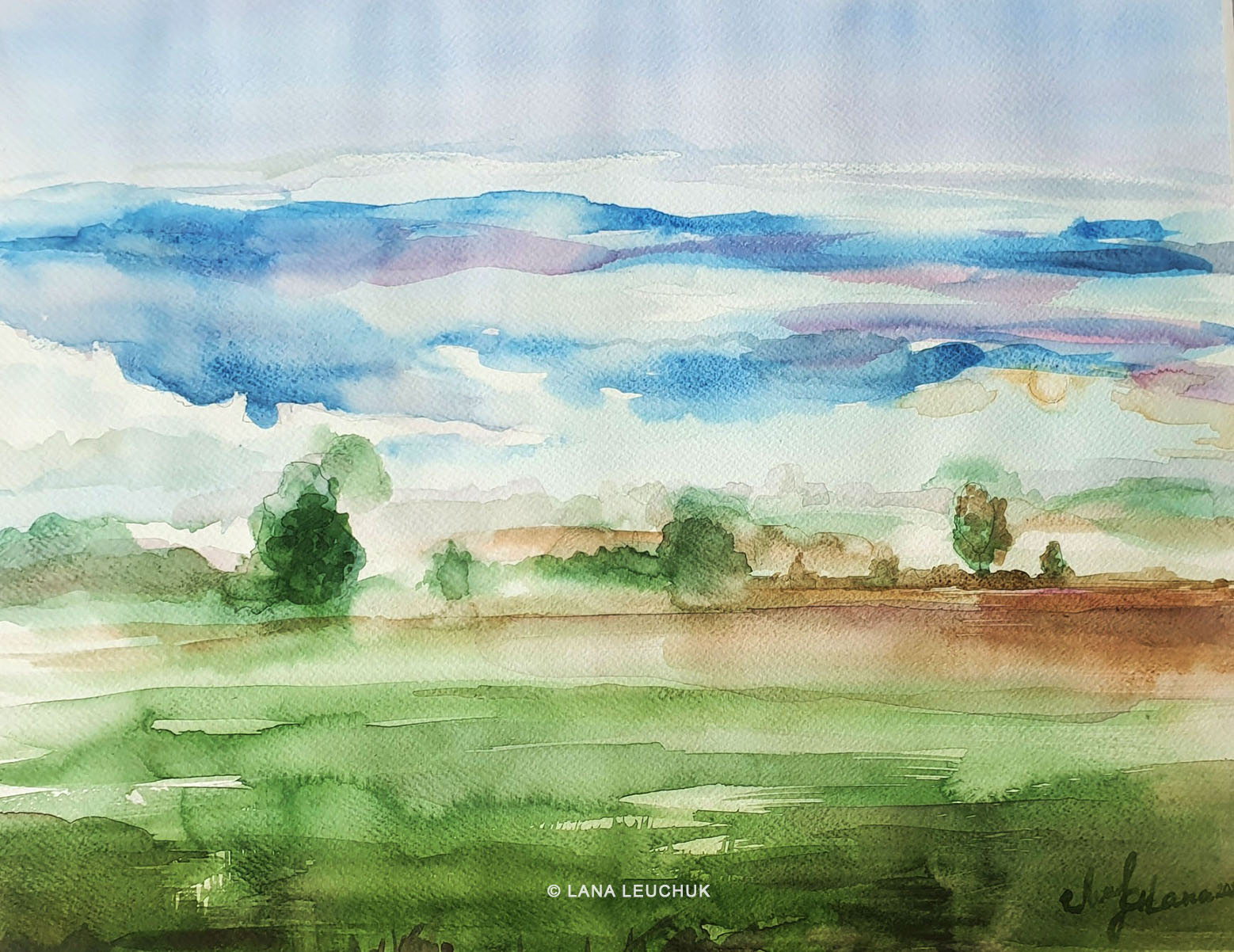 Lana Leuchuk-En dimmig morgon i Moljeryd-watercolor-2021-W
