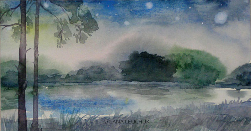 Blue-evening-art-by-Lana-Leuchuk-watercolor-painting
